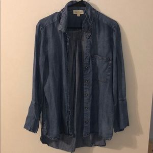Denim Flowy Button Up Shirt Blouse- Size L